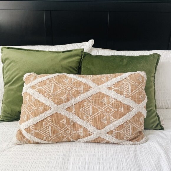 COPY - Mustard Yellow & Cream Boho Rectangular Throw Pillow - Picture 1 of 5